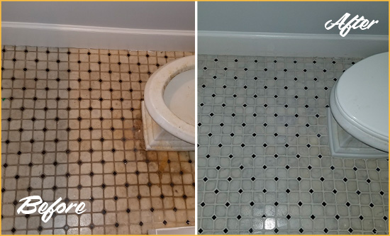 Before and After Picture of a Port Orange Bathroom Tile and Grout Cleaned to Remove Stains