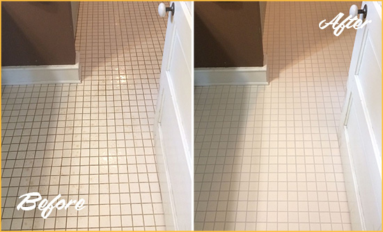 Before and After Picture of a South Daytona Bathroom Floor Sealed to Protect Against Liquids and Foot Traffic