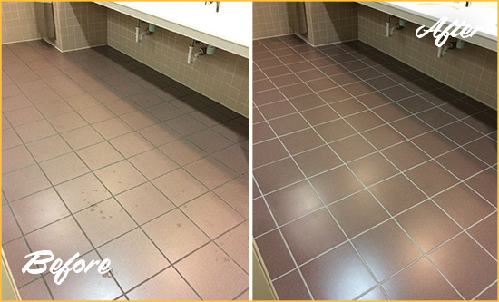 Before and After Picture of a South Daytona Restroom Sealed to Help Protect Against Scratches
