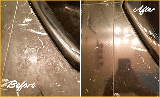 Before and After Picture of a Lake Helen Marble Countertop Cleaned to Remove Deep Dirt