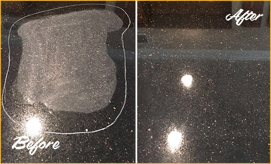 Before and After Picture of a Debary Hard Surface Restoration Service on a Granite Countertop to Remove Scratches