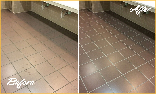 Before and After Picture of Dirty South Daytona Office Restroom with Sealed Grout