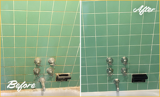Before and After Picture of a South Daytona Bath Tub Grout Sealed to Avoid Water Damage
