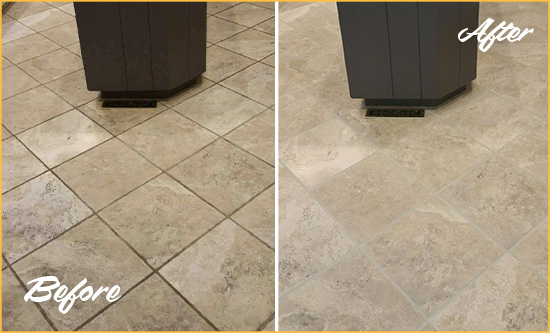 Before and After Picture of a South Daytona Kitchen Floor Grout Sealed to Remove Stains
