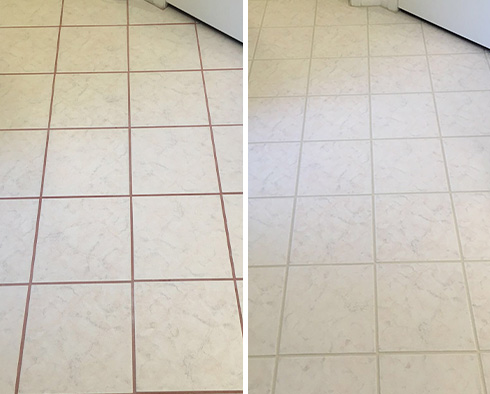 Floor Before and After a Grout Cleaning in Daytona Beach, FL