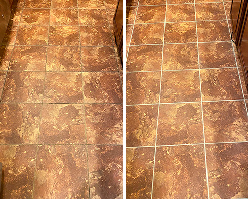 Floor Before and After a Grout Sealing in Port Orange, FL