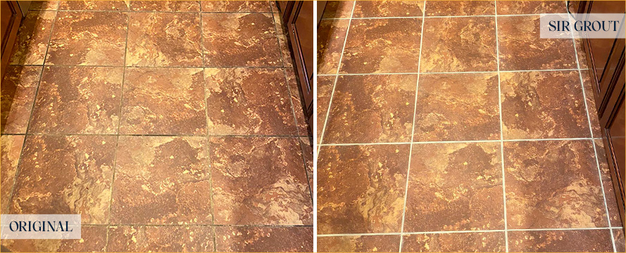 Floor Before and After a Flawless Grout Sealing in Port Orange, FL