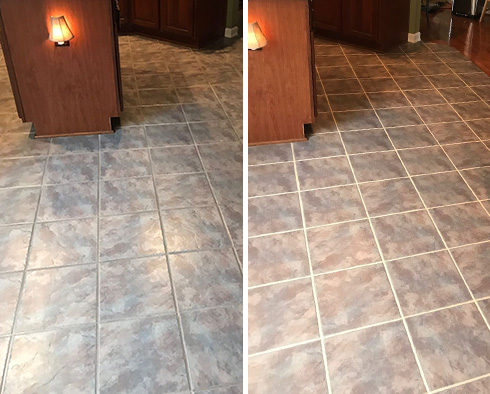 Kitchen Floor Before and After a Grout Sealing in Daytona Beach