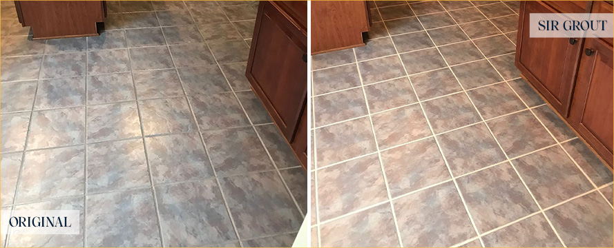 Kitchen Floor Before and After a Grout Sealing in Daytona Beach
