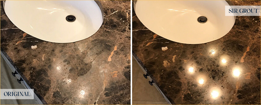 Vanity Top Before and After a Stone Polishing in New Smyrna Beach