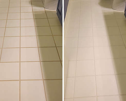 Kitchen Floor Before and After Debary Grout Recoloring Service
