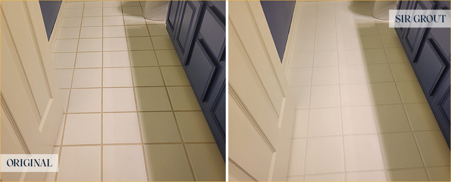 Kitchen Floor Before and After Debary Grout Recoloring Service