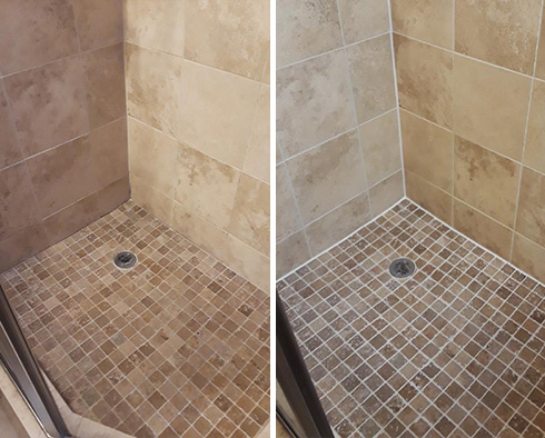 Tile Shower Before and After a Grout Sealing in Daytona Beach