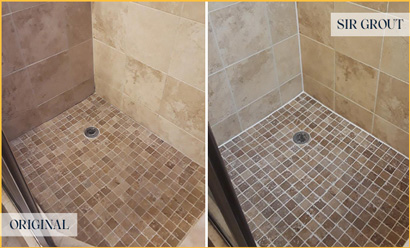 Tile Shower Before and After a Grout Sealing in Daytona Beach