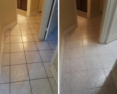 Tile Floor Before and After a Grout Cleaning in Deltona