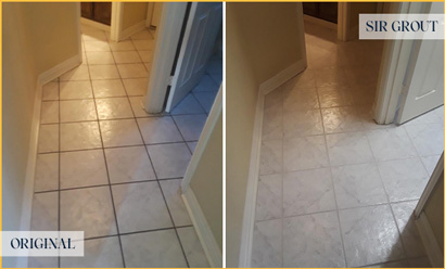 Tile Floor Before and After a Grout Cleaning in Deltona