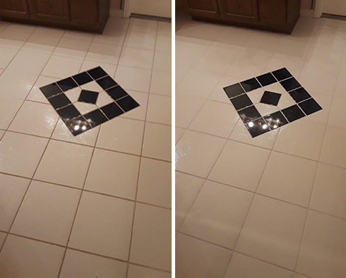 Tile Floor Before and After a Grout Sealing in Deland