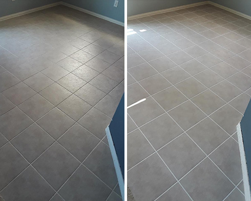 Tile Floor Before and After a Grout Recoloring in South Daytona