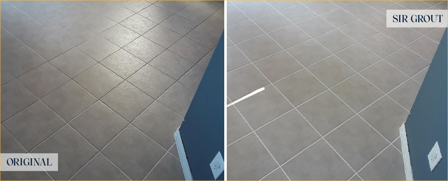 Tile Floor Before and After a Grout Recoloring in South Daytona