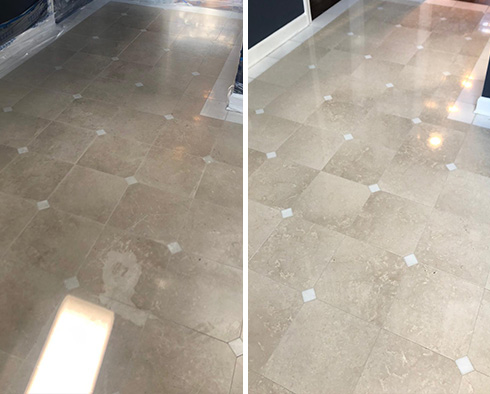 Marble Floor Before and After a Stone Honing in New Smyrna Beach