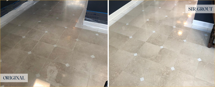 Marble Floor Before and After a Stone Honing in New Smyrna Beach