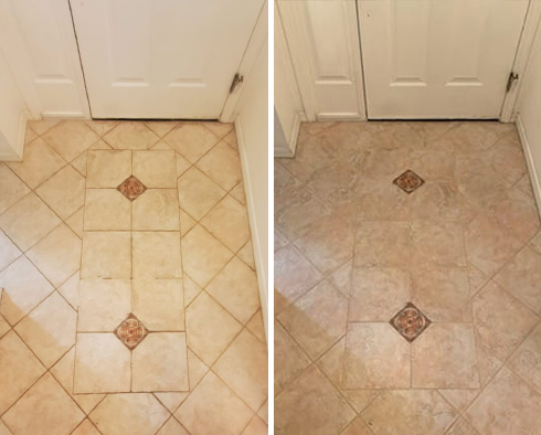 Entryway Floor Before and After a Grout Sealing in Daytona Beach
