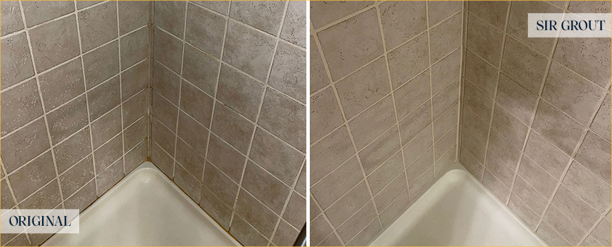 Shower Stall Before and After a Grout Cleaning in Orange City