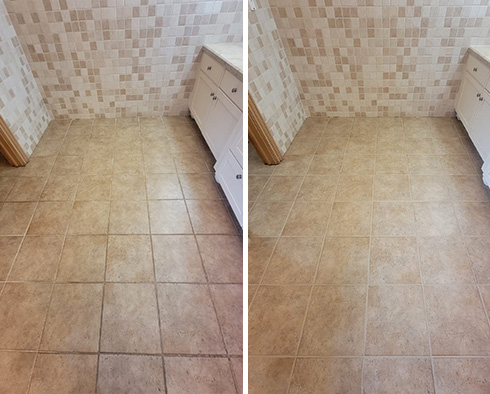 Bathroom Floor Before and After a Service from Our Tile and Grout Cleaners in Port Orange