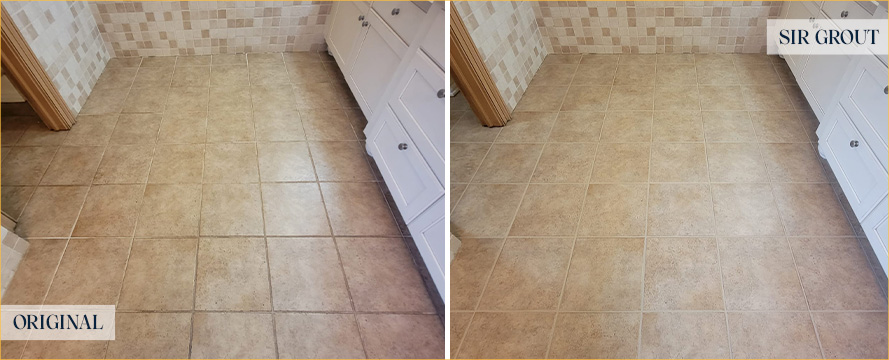 Bathroom Floor Before and After a Service from Our Tile and Grout Cleaners in Port Orange