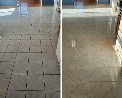 Kitchen Floor Before and After a Grout Sealing in Orange City
