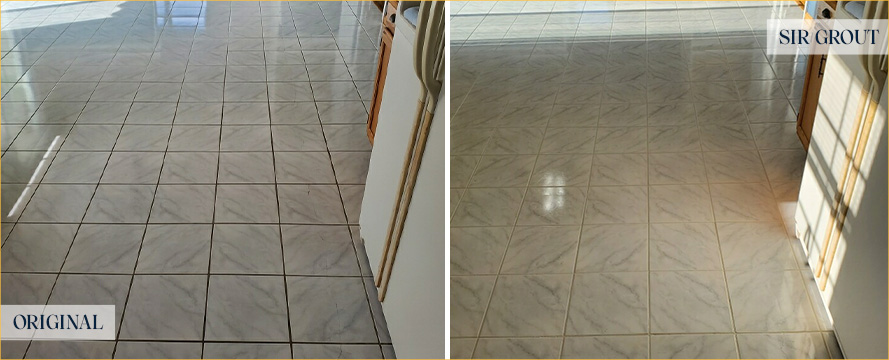 Kitchen Floor Before and After a Grout Sealing in Orange City