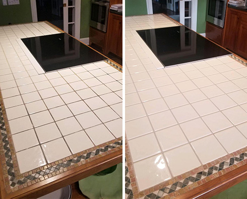 Countertop Before and After a Grout Cleaning in Lake Helen
