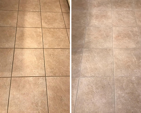 Tile Floor Before and After a Grout Sealing in Orange City