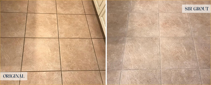 Tile Floor Before and After a Grout Sealing in Orange City