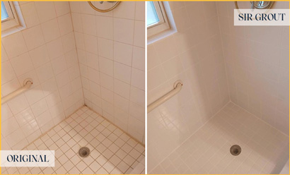 Tile Shower Before and After a Grout Cleaning in Deland