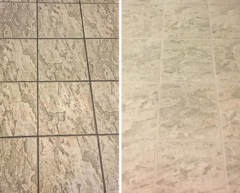 Ceramic Tile Floor Before and After a Service from Our Tile and Grout Cleaners in Debary