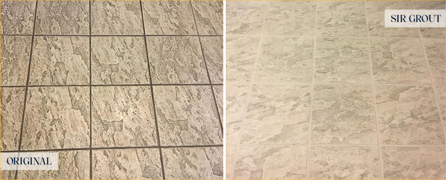 Ceramic Tile Floor Before and After a Service from Our Tile and Grout Cleaners in Debary