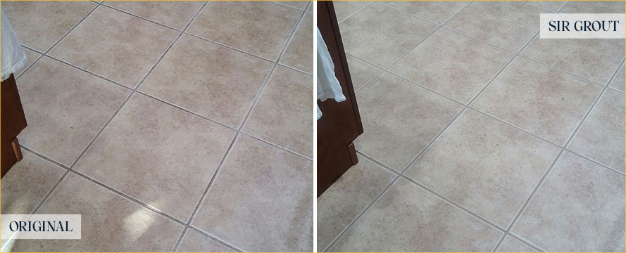 Kitchen Floor Before and After a Grout Cleaning in Port Orange