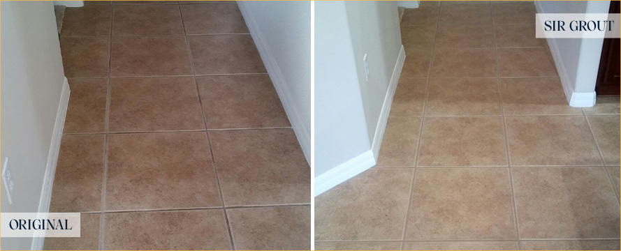 Tile Floor Before and After a Grout Cleaning in Port Orange