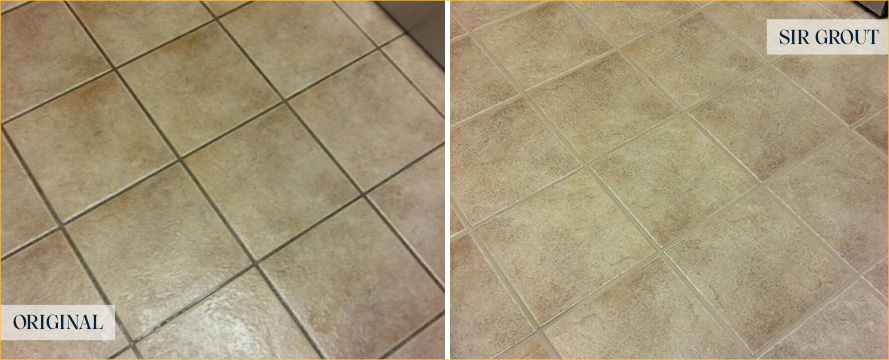 Kitchen Floor Before and After a Grout Sealing in Orange City