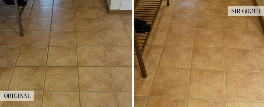 Living Room Floor Before and After a Grout Sealing in Orange City
