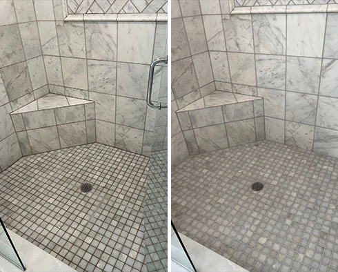 Shower Stall Before and After a Grout Cleaning in Port Orange