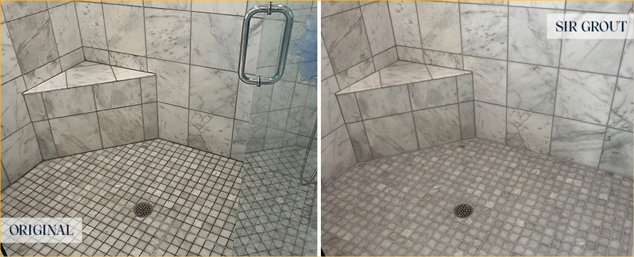 Shower Stall Before and After a Grout Cleaning in Port Orange