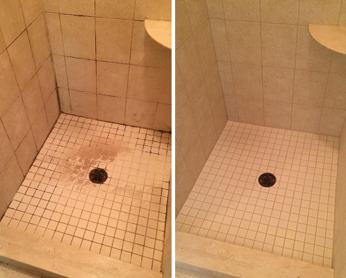 Shower Stall Before and After a Tile Cleaning in Debary