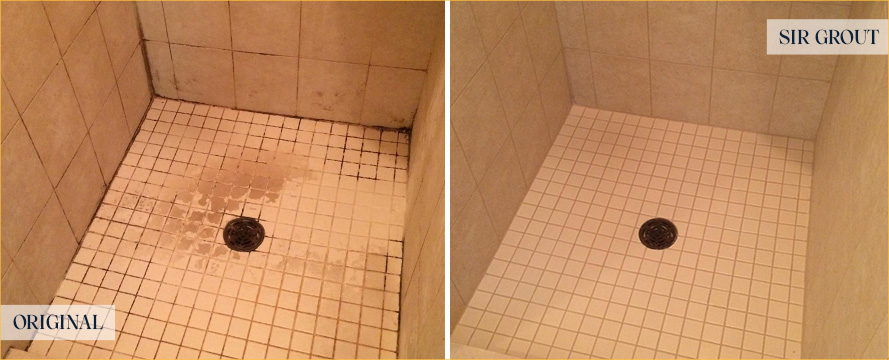 Shower Stall Before and After a Tile Cleaning in Debary