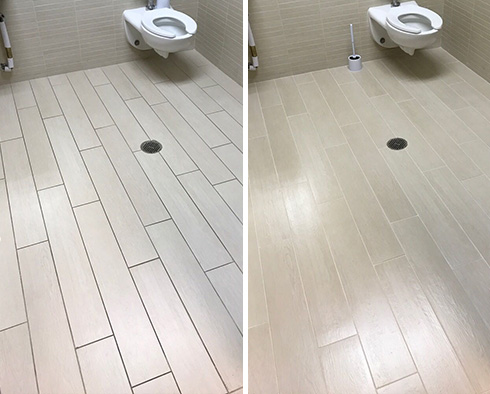 Restroom Floor Before and After a Grout Cleaning in Orange City