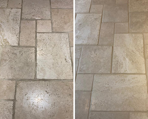 Travertine Floor Before and After a Stone Cleaning in Deltona