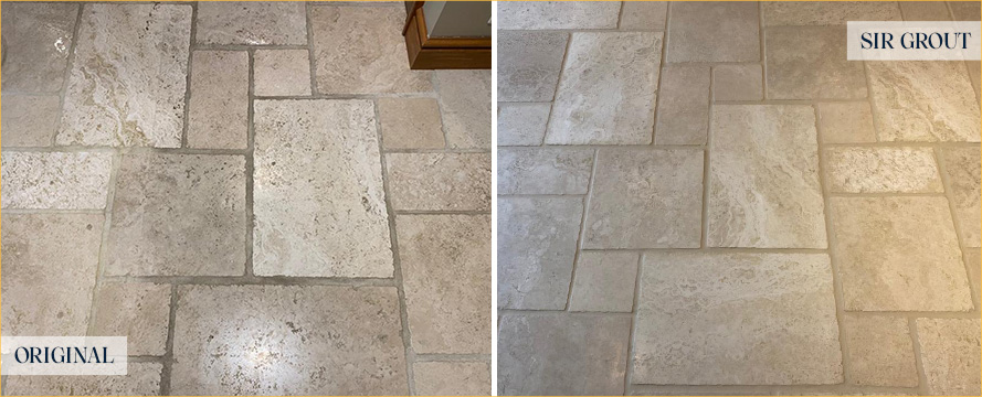 Travertine Floor Before and After a Stone Cleaning in Deltona
