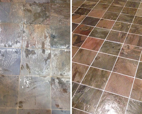 Living Room Floor Before and After a Stone Cleaning in Port Orange