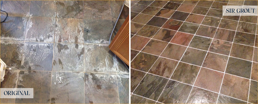 Living Room Floor Before and After a Stone Cleaning in Port Orange